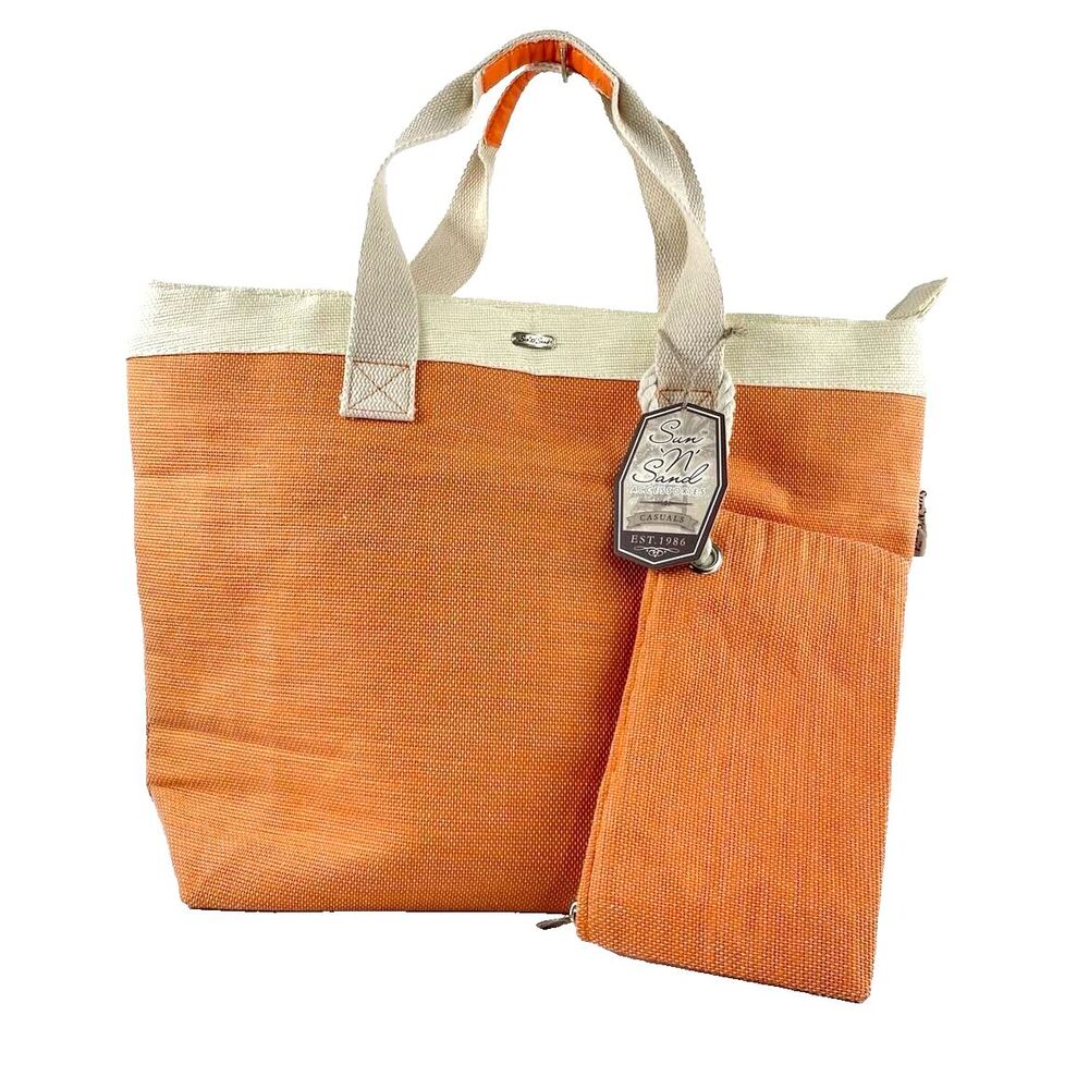 Sun 'N' Sand Tote Large Orange Solid Zip Pocket inside Coin‎ Bag Accessories